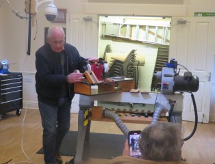 Howard explaining how his own designed sharpening jig works